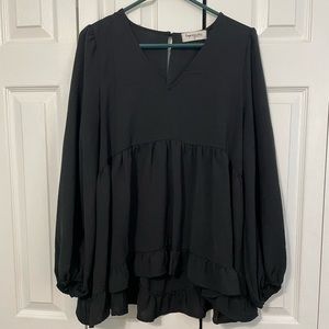 Black Baby Doll Long Sleeve Blouse